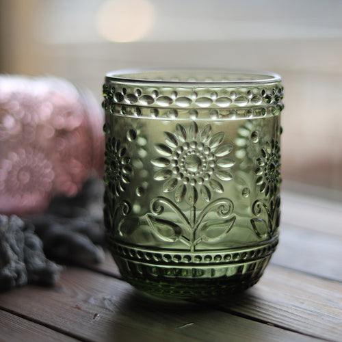 Antique Floral Embossed Glass Cup