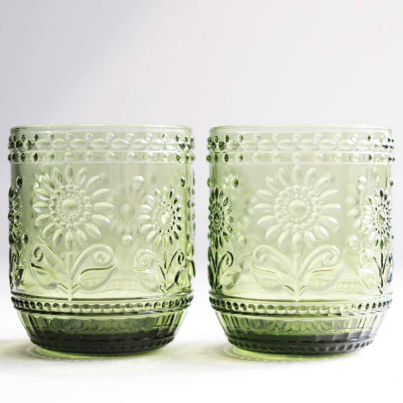 Antique Floral Embossed Glass Cup