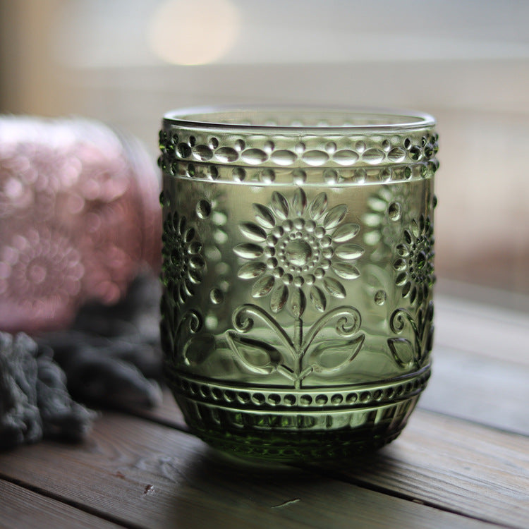 Antique Floral Embossed Glass Cup