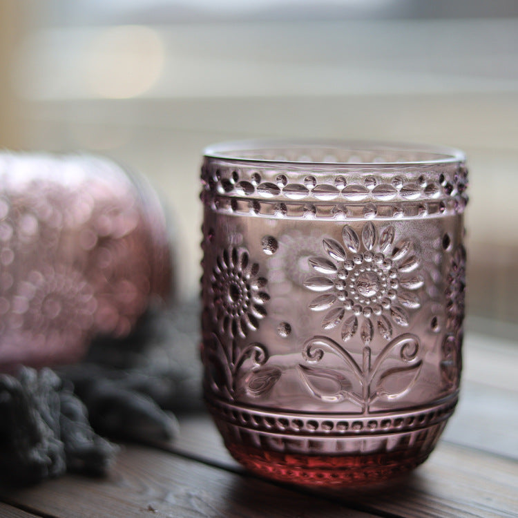 Antique Floral Embossed Glass Cup